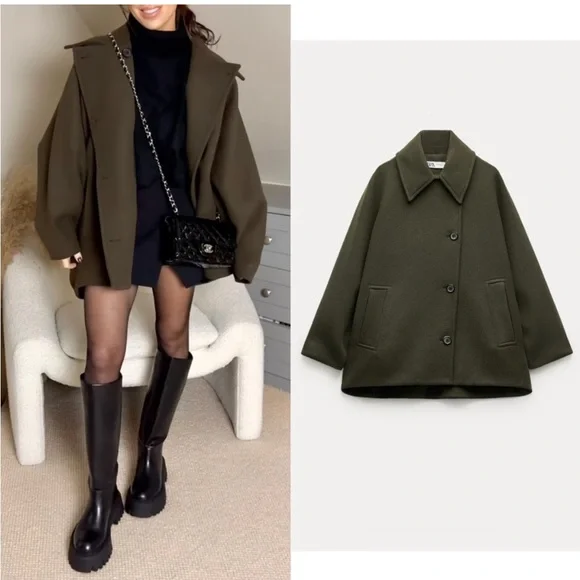 Zara Wool Blend Short Coat - Picture 1 of 16